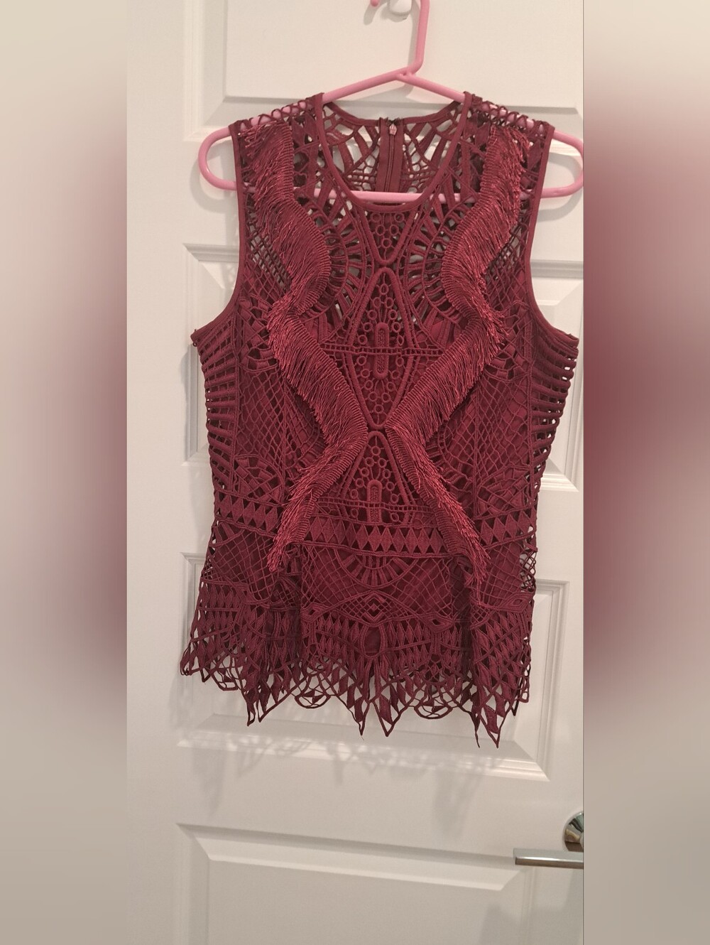 VENUS Burgundy Crochet Fringe Camisole
